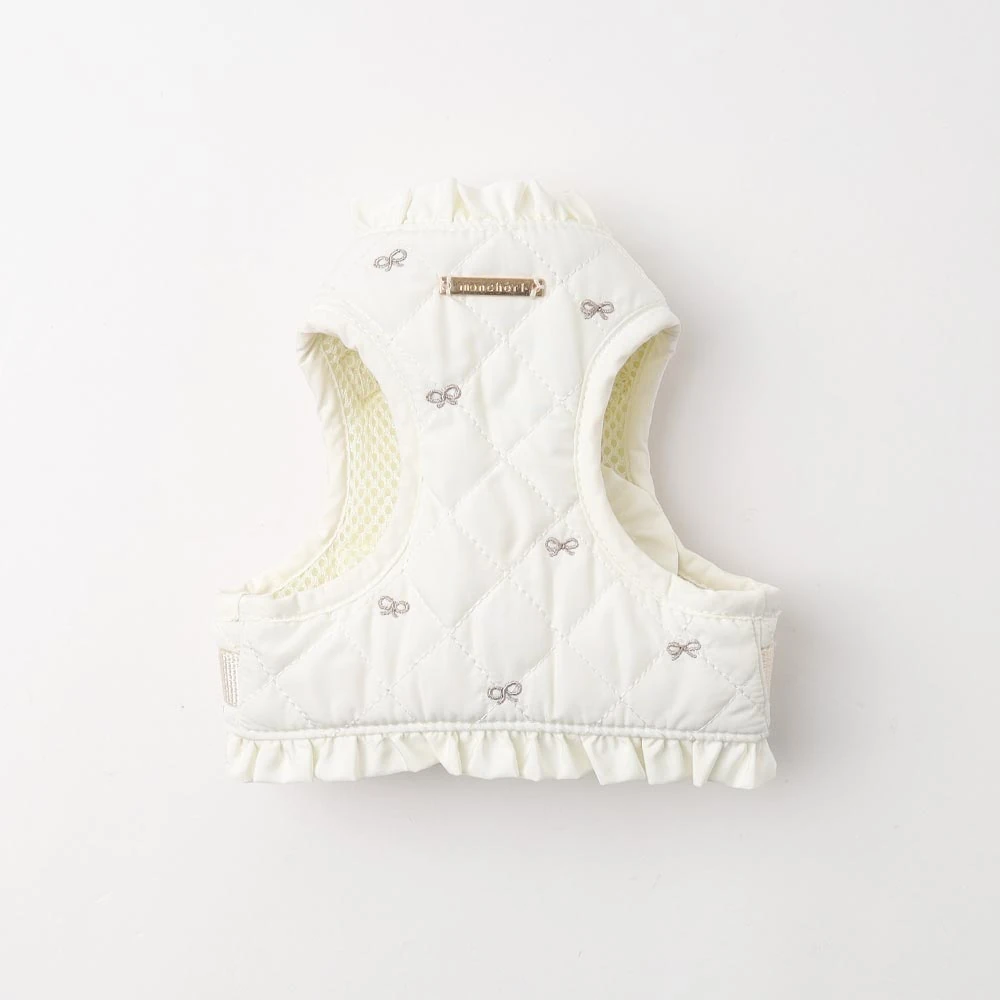 product_image_1763954659.webp リボン刺繍フリルキルティングハーネス+リードSET【名入れ刺繍対応】 - Image 1